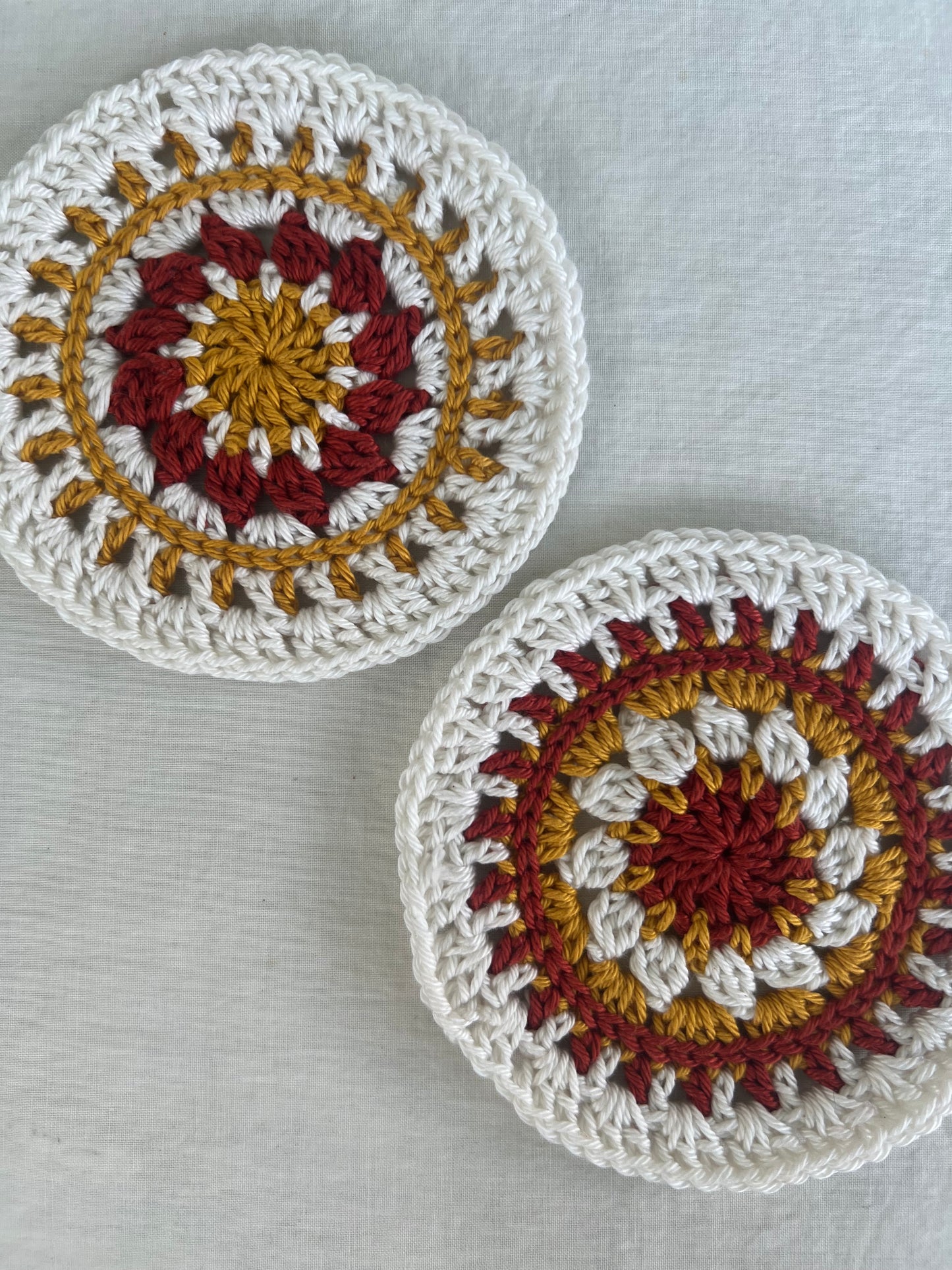 Mandala-style Crochet Coasters, Cream combo (Set of 2)