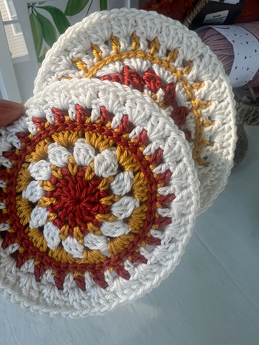 Mandala-style Crochet Coasters, Cream combo (Set of 2)
