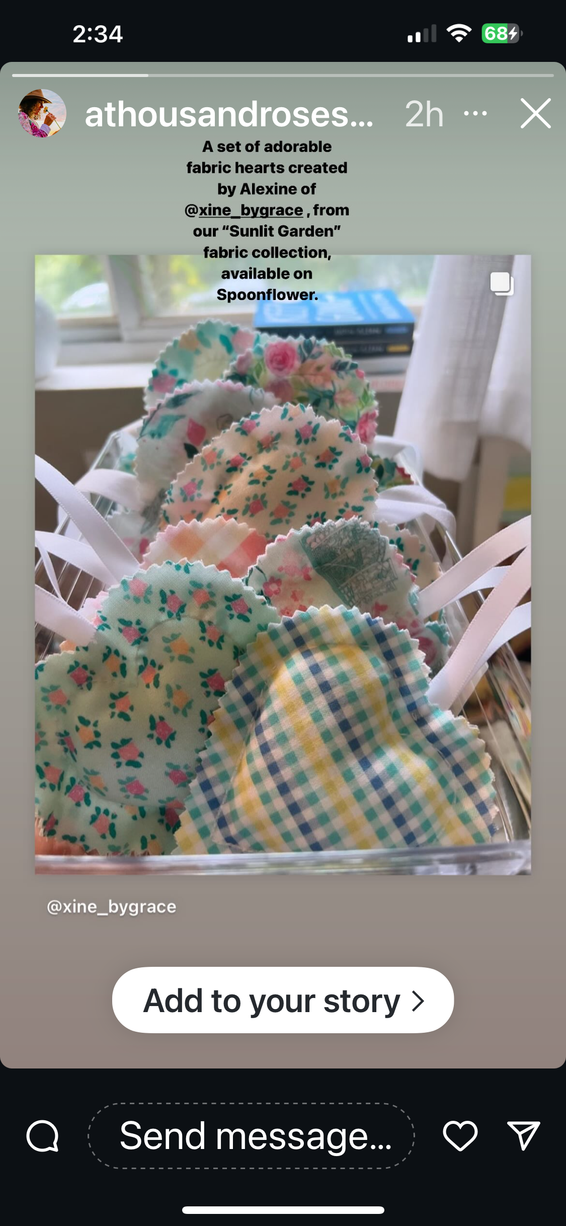 Eight handstitched soft hearts in assorted print fabric stuffed with poly fiber.