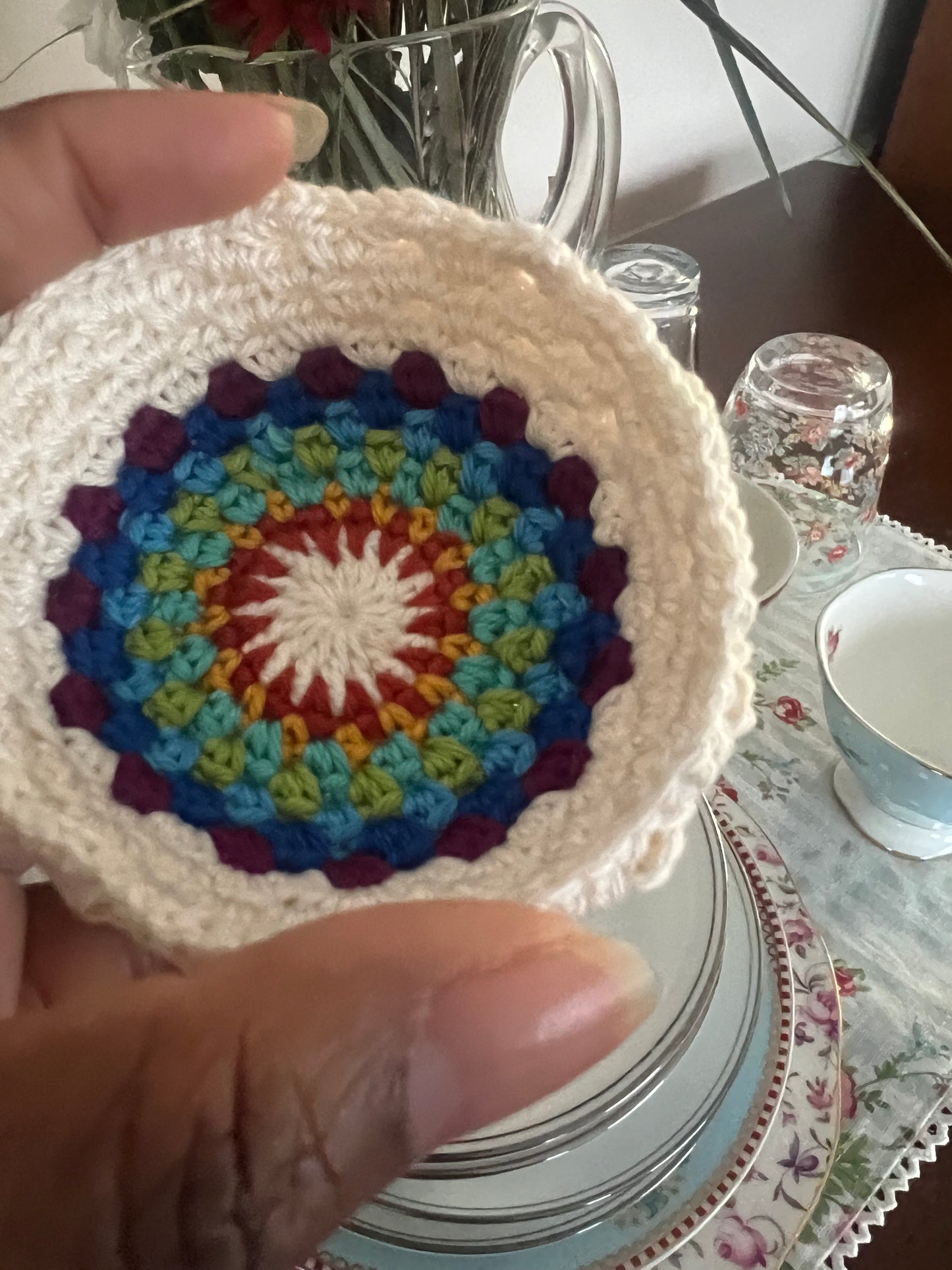 Crochet Mini Bowl, jewel tones in alabaster setting