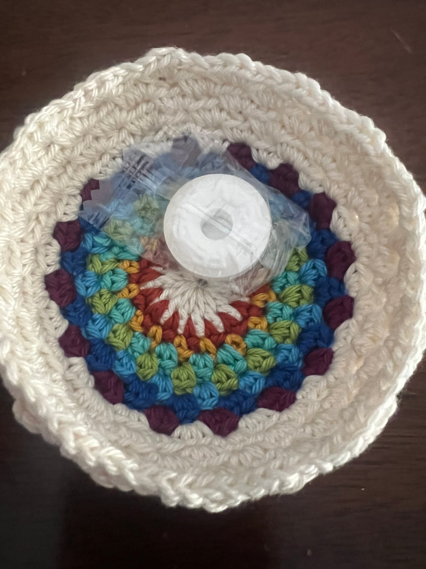 Crochet Mini Bowl, jewel tones in alabaster setting
