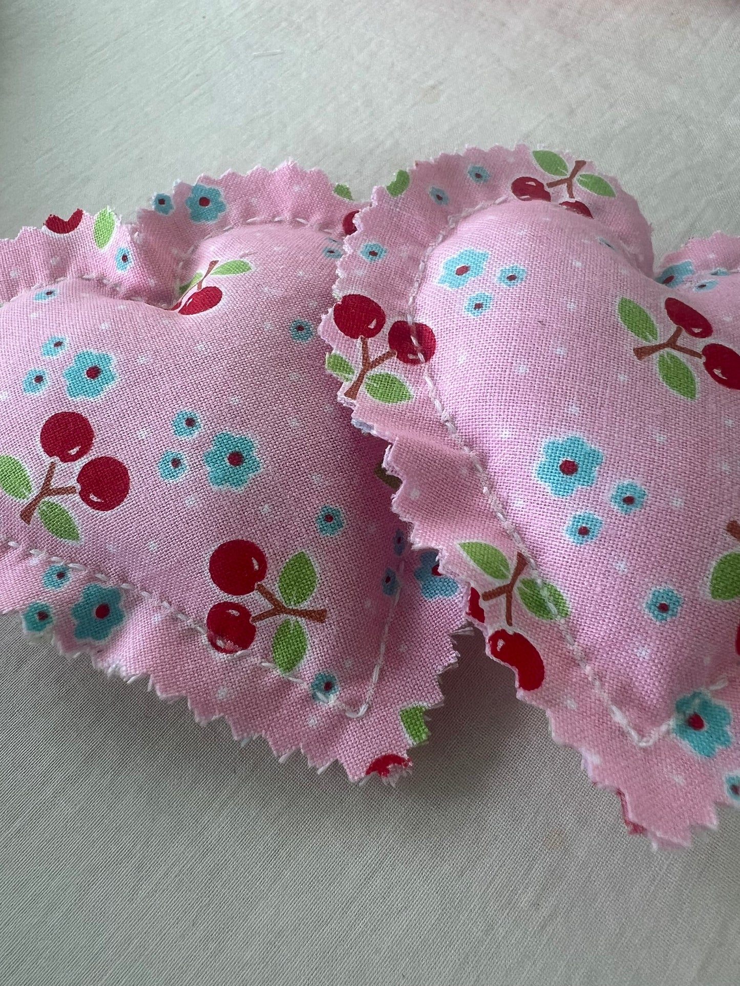 Lovely Hand-stitched, stuffed Hearts (two)